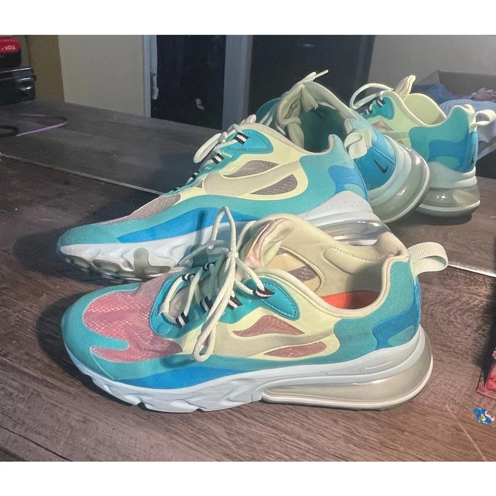 Women's Nike Air Max 270 React Teal Yellow Athletic Shoes 7.5